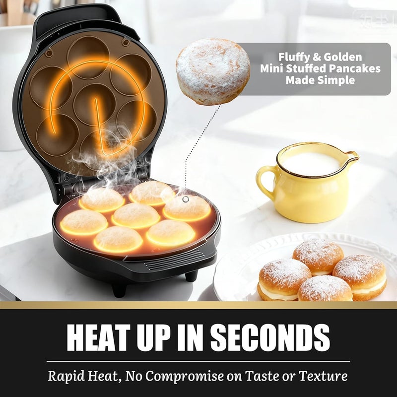 FineMade Mini Stuffed Pancakes Maker, Electric Ebleskiver Poffertjes Maker Pan, Danish Pancakes Maker, Cake Pop Maker, Bake 7x 2'' Ebelskivers without any Flipping operation - Image 3